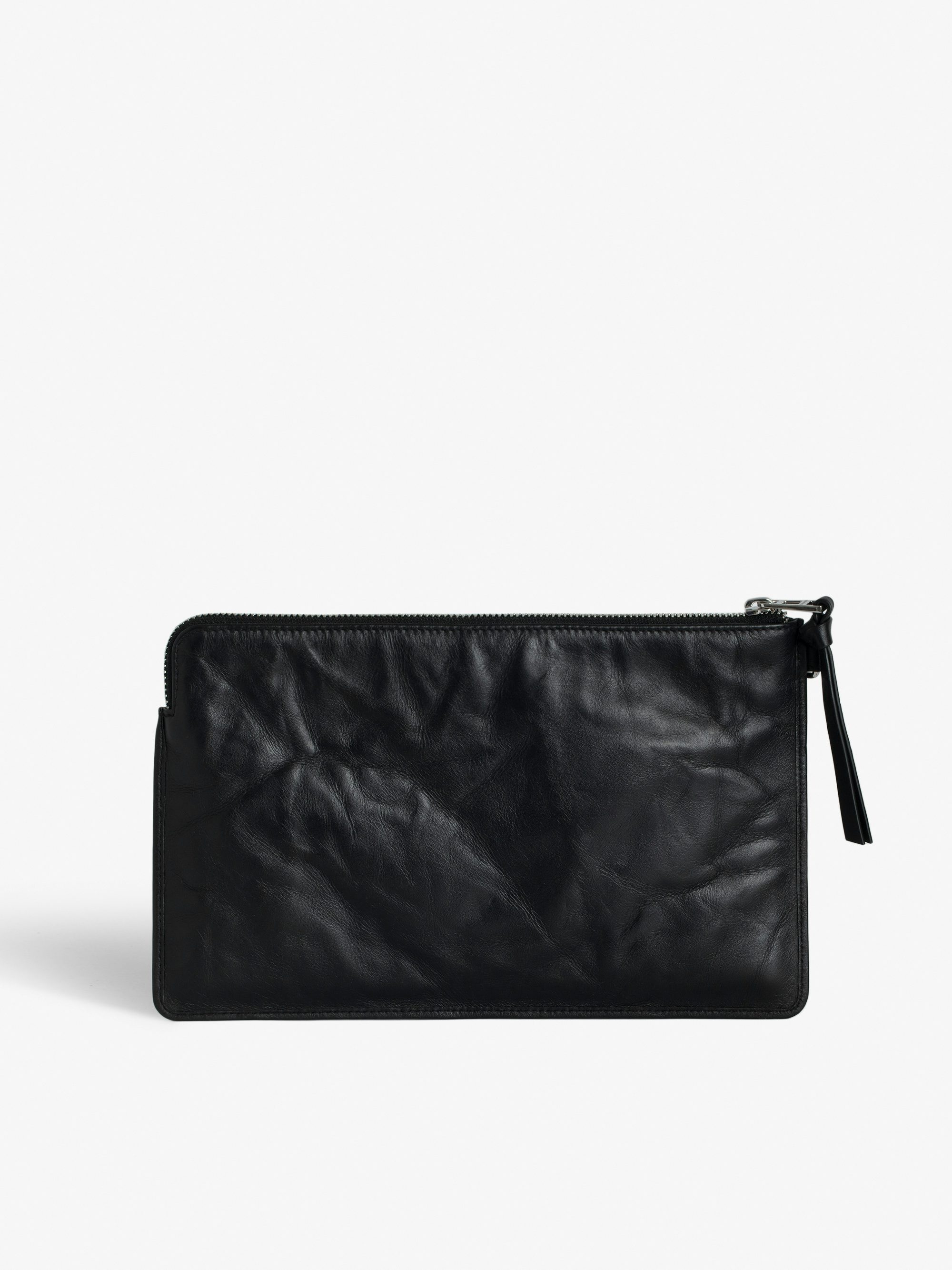 Angel Pochette - Grained leather clutch adorned with an embossed wing signature.